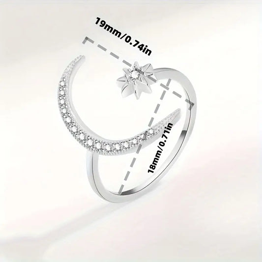 Starry Moon Open Ring 925 Sterling Silver