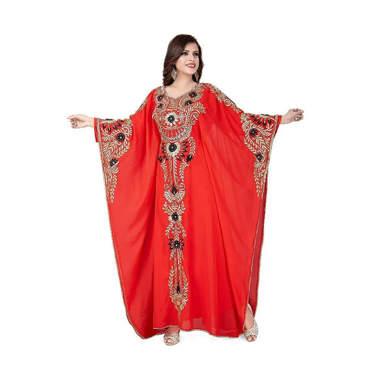 Red Dubai Moroccan Caftans Party Wear Robe Maxi Kaftan Women's Dress Fashion Trend